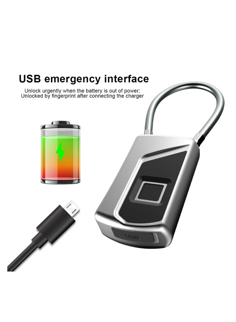 Fingerprint Padlock,Electronic Door Lock Fingerprint Recognition Smart Keyless Rechargeable Waterproof Security Antitheft Padlock for Backpack Suitcase Bicycle