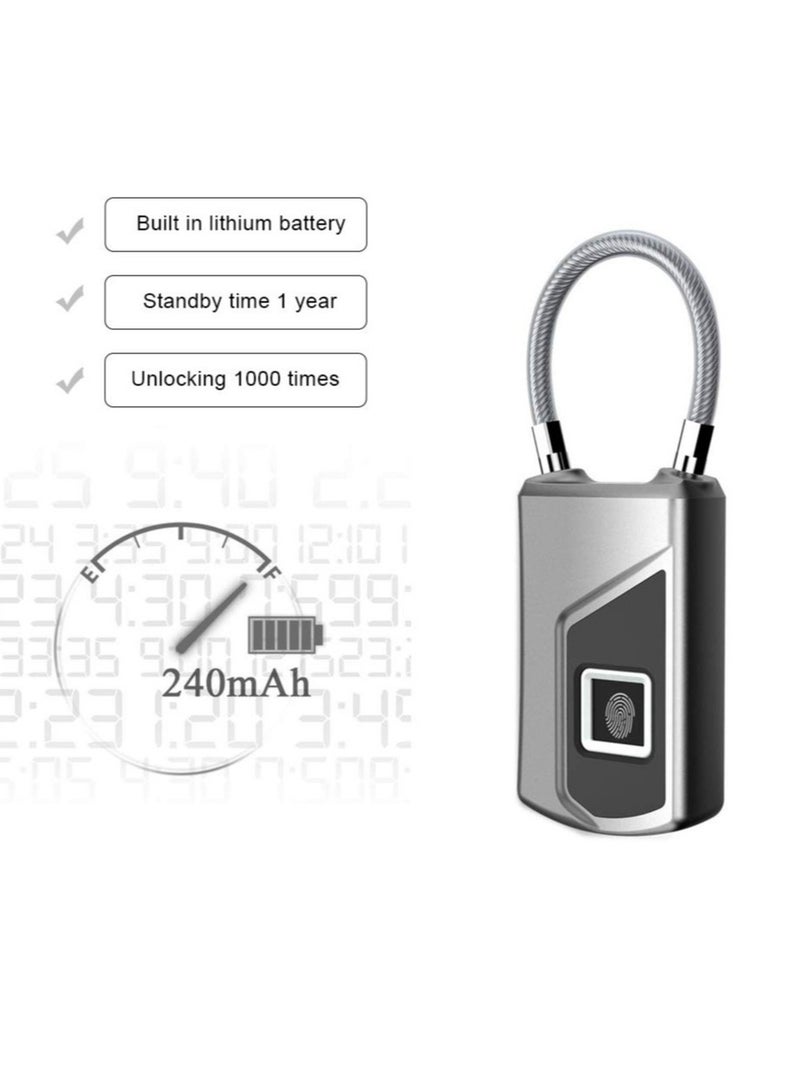 Fingerprint Padlock,Electronic Door Lock Fingerprint Recognition Smart Keyless Rechargeable Waterproof Security Antitheft Padlock for Backpack Suitcase Bicycle