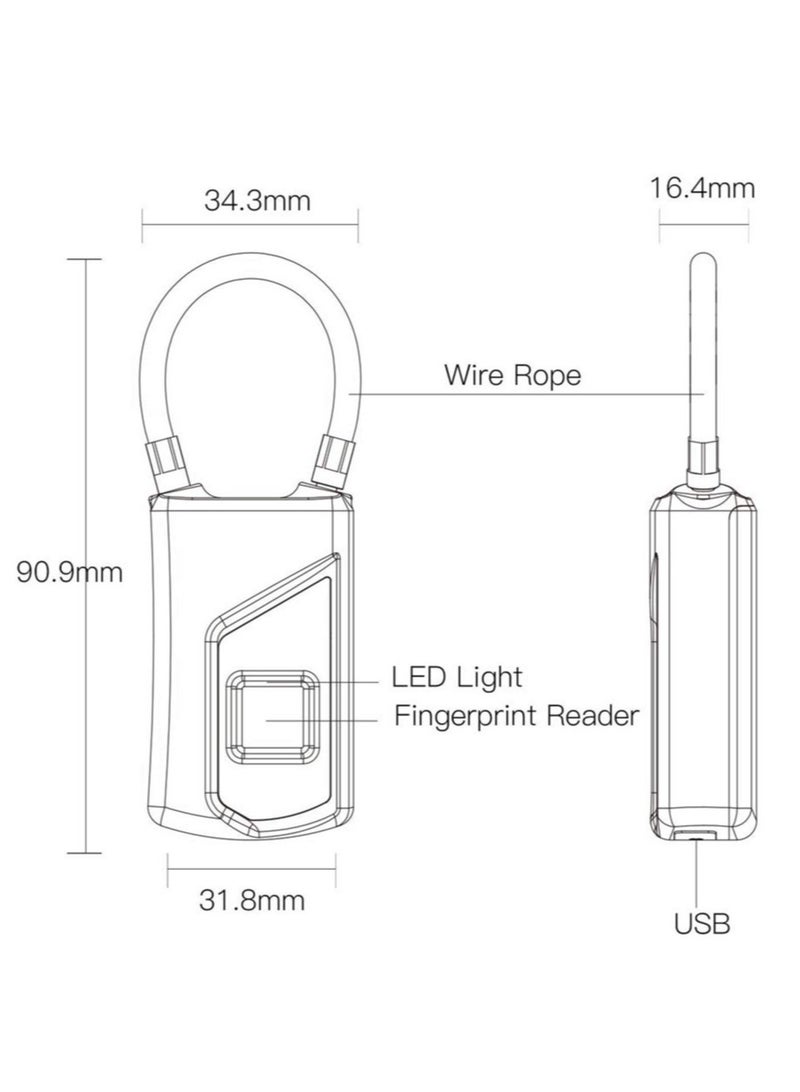 Fingerprint Padlock,Electronic Door Lock Fingerprint Recognition Smart Keyless Rechargeable Waterproof Security Antitheft Padlock for Backpack Suitcase Bicycle