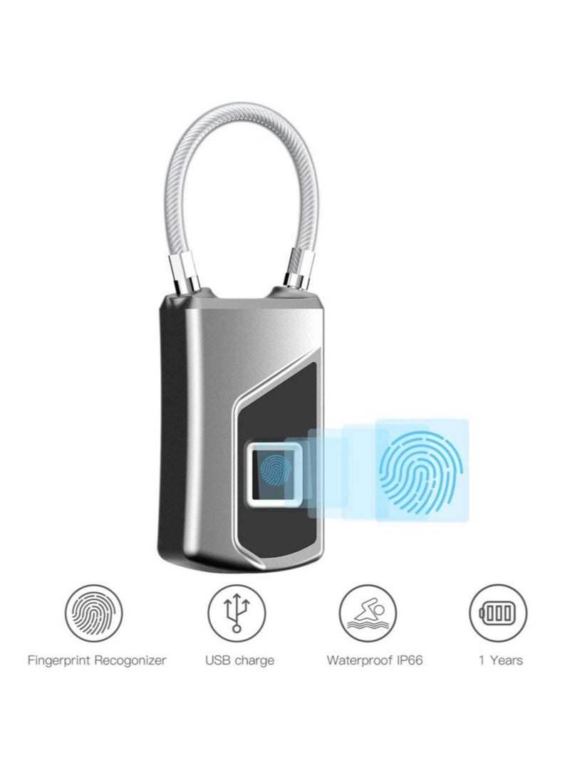 Fingerprint Padlock,Electronic Door Lock Fingerprint Recognition Smart Keyless Rechargeable Waterproof Security Antitheft Padlock for Backpack Suitcase Bicycle