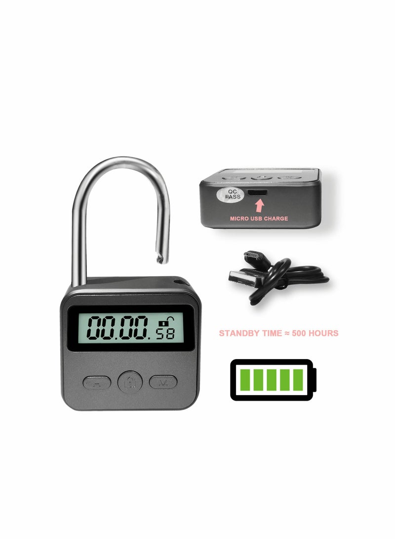 KASTWAVE Metal Time Padlock - Multi-Function Timer Lock 99 Hours Max Timing with Electronic LCD Timed Display Micro USB Rechargeable