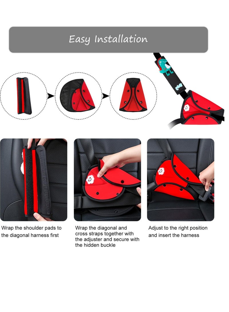 Seat Belt Cover Pad & Seatbelt Adjuster, 2 PCS Universal Car Seatbelt Adjuster for Kids & Cushion, Travel Car Seat Strap Pad Cover, Shoulder Neck Headrest Pillow for Toddler Baby Child