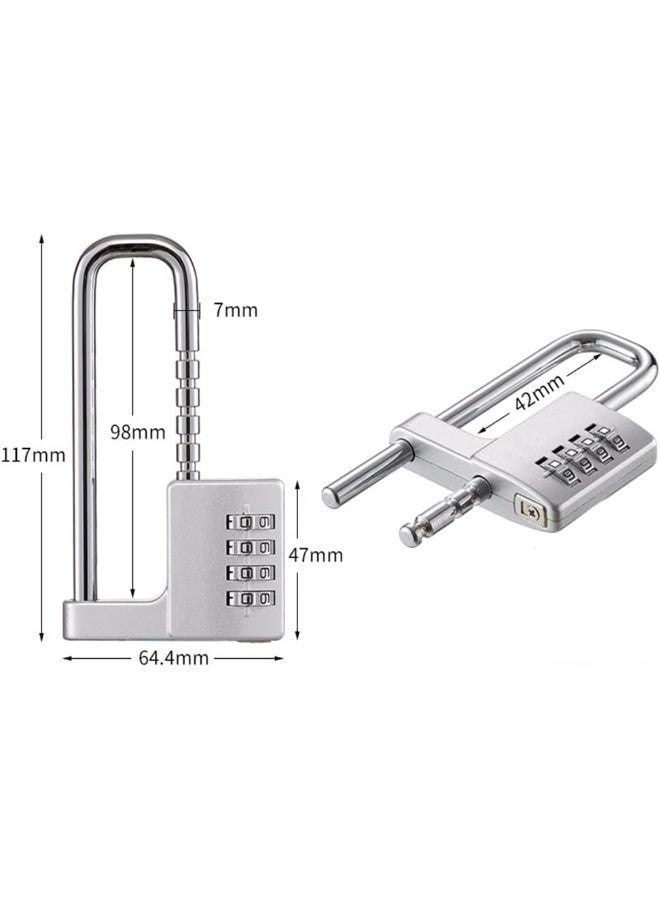 Padlock with Adjustable Long Shakle, 4 Digits Combination Lock for School Gym Toolbox Closet Wardrobe Gate Bicycle Cabinet Door Handles (1 Pack, Silver)