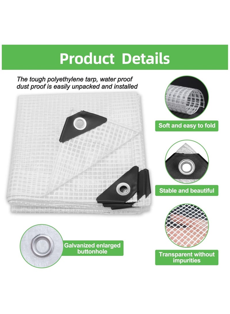 Glass Clear Tarpaulin Heavy Duty Tarp with Reinforced Eyelets Thick PVC Waterproof Transparent Tarpaulin Premium Quality Cover for Outdoor Camping Sheet