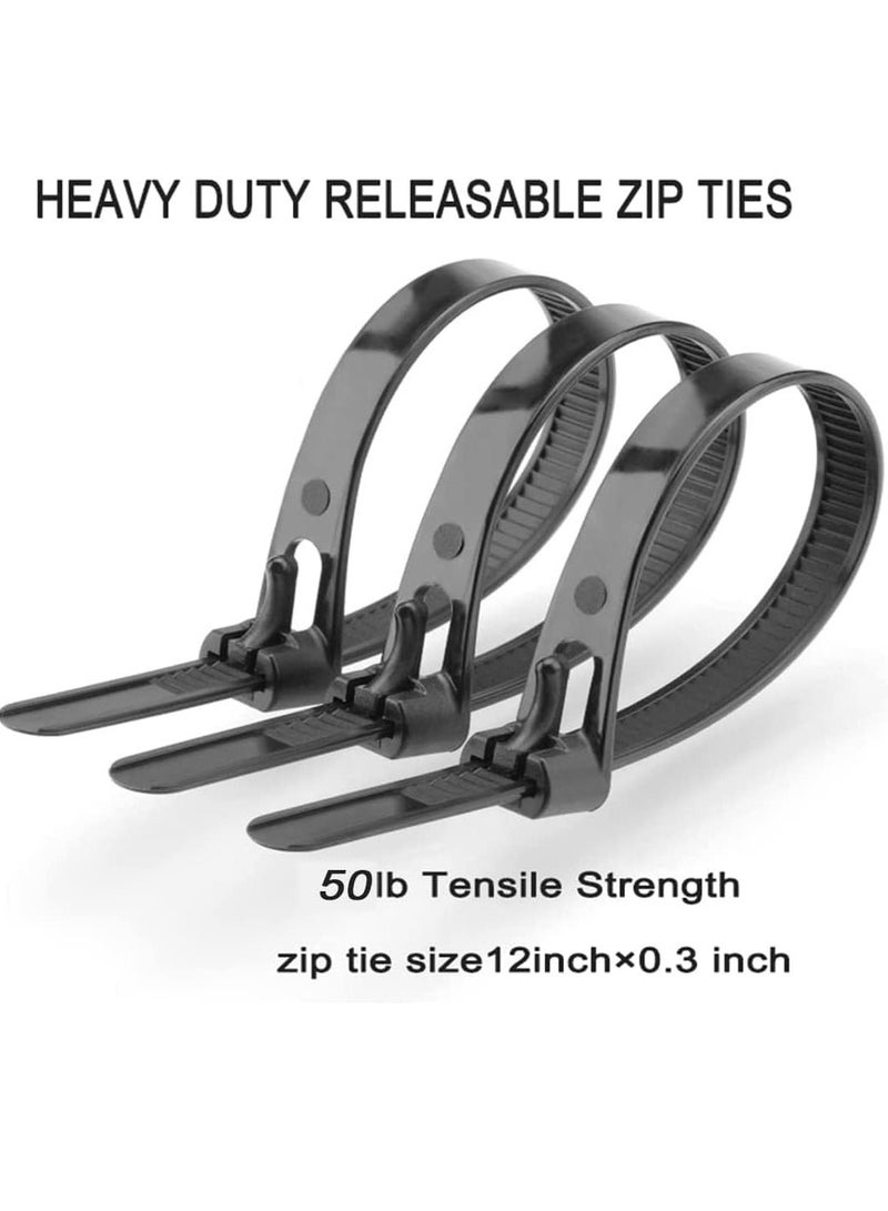 Reusable Zip Ties Heavy Duty Zip Tie Thick Black Cable Ties Reusable 100 Pack 50lb Tensile Strength Nylon Cable Wire Ties for Multi-Purpose Use Indoor And Outdoor Plastic Tie Wire 12 Inch