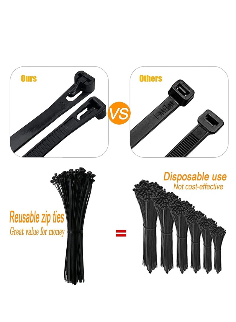 Reusable Zip Ties Heavy Duty Zip Tie Thick Black Cable Ties Reusable 100 Pack 50lb Tensile Strength Nylon Cable Wire Ties for Multi-Purpose Use Indoor And Outdoor Plastic Tie Wire 12 Inch