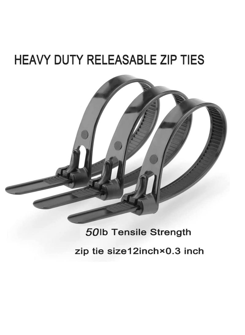 Reusable Zip Ties Heavy Duty Zip Tie Thick Black Cable Ties Reusable 100 Pack 50lb Tensile Strength Nylon Cable Wire Ties for Multi-Purpose Use Indoor And Outdoor Plastic Tie Wire 12 Inch