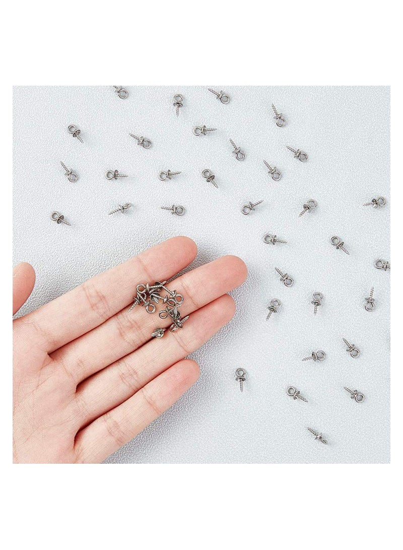 Stainless Steel Screw Eye Pin 10x4mm Stainless Steel Eye Pin Bail Pegs 1.2mm Pin Metal Hoop Peg Screw Eye Pin Hook for Half Drilled Beads Jewelry Earring Making