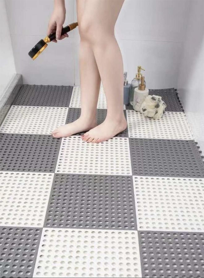 12-Piece Bathroom Anti-slip Mats Kitchen Shower Toilet Hollow Floor Mat Spandex White/Grey 30 x 30 Centimeter