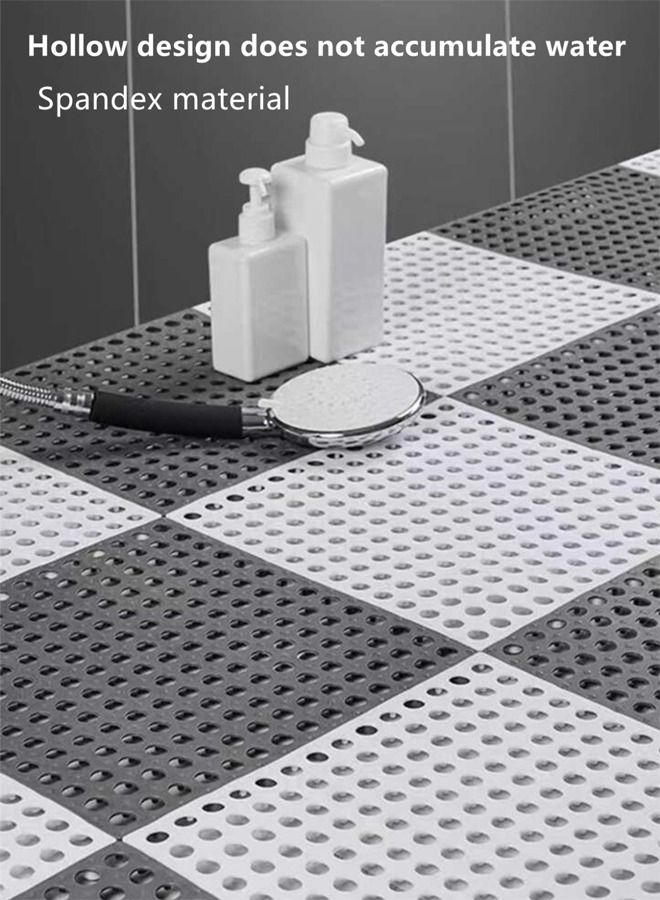 12-Piece Bathroom Anti-slip Mats Kitchen Shower Toilet Hollow Floor Mat Spandex White/Grey 30 x 30 Centimeter