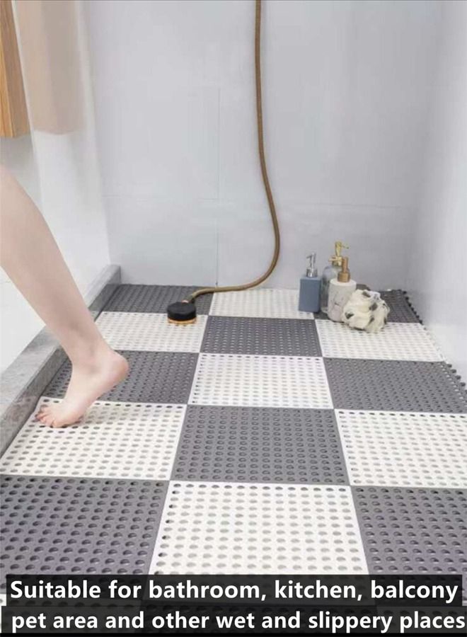 12-Piece Bathroom Anti-slip Mats Kitchen Shower Toilet Hollow Floor Mat Spandex White/Grey 30 x 30 Centimeter