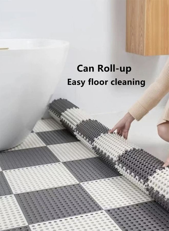12-Piece Bathroom Anti-slip Mats Kitchen Shower Toilet Hollow Floor Mat Spandex White/Grey 30 x 30 Centimeter