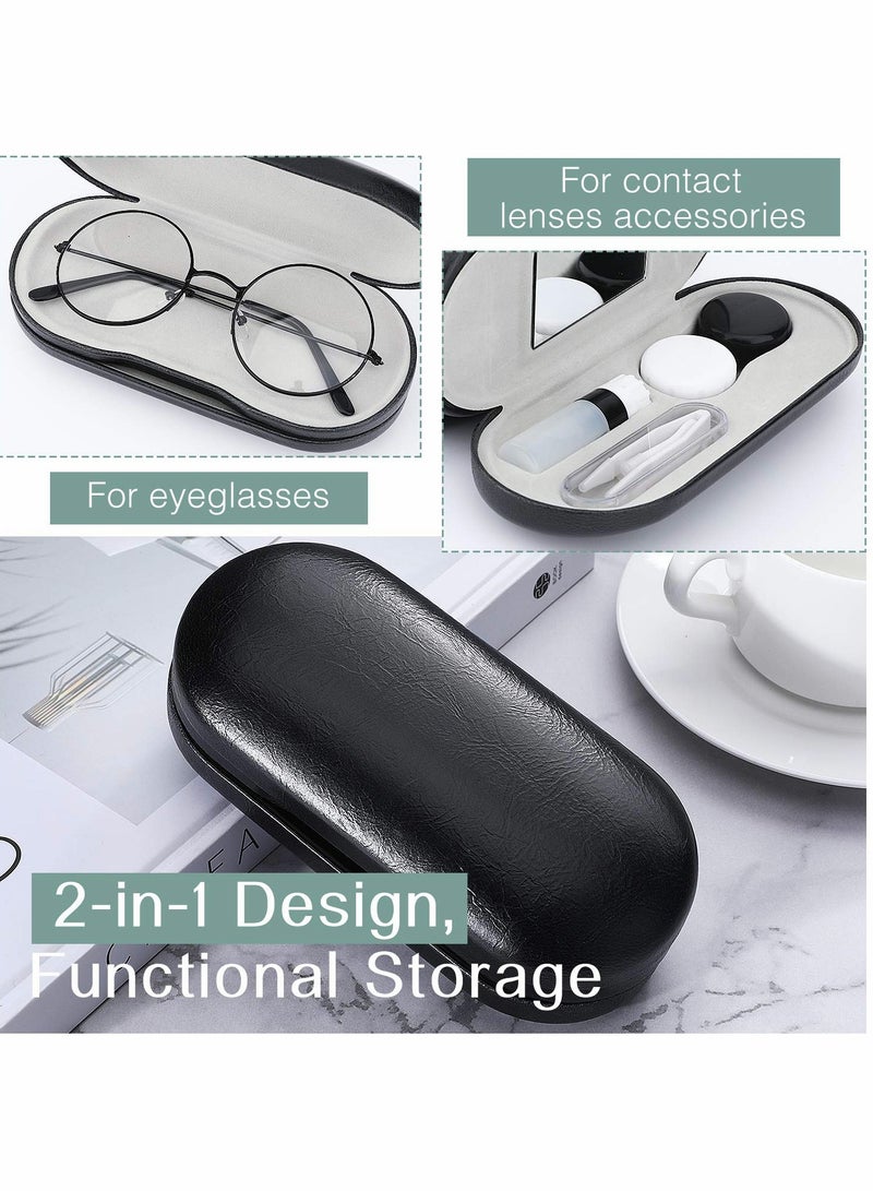 Eyeglass Case,  Contact Lens Case with Mirror Tweezers Remover, 2 in 1 Double Sided Portable Contact Lens Box Holder Container Soak Storage Kit Sunglasses Pouch for Men & Women