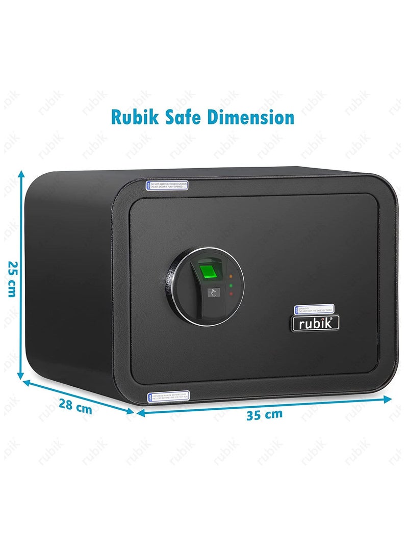 Rubik Safe Box Fingerprint Lock, Fire Resistant A4 Document Size Biometric Safety Deposit Box for Money Documents Home Office RB25QC9 (25x35x28cm) Black