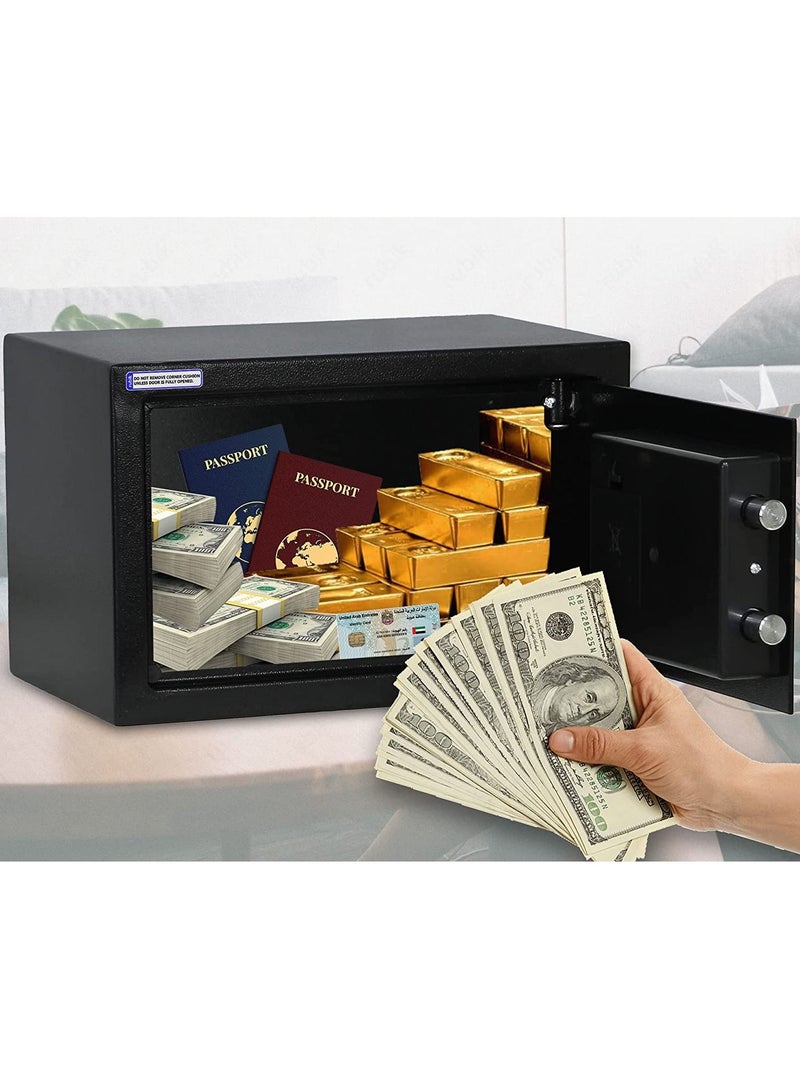 Safe Box with Digital Keypad and Key Lock for Money Cash Jewelry Office Home Office Security (31x20x20cm) Black