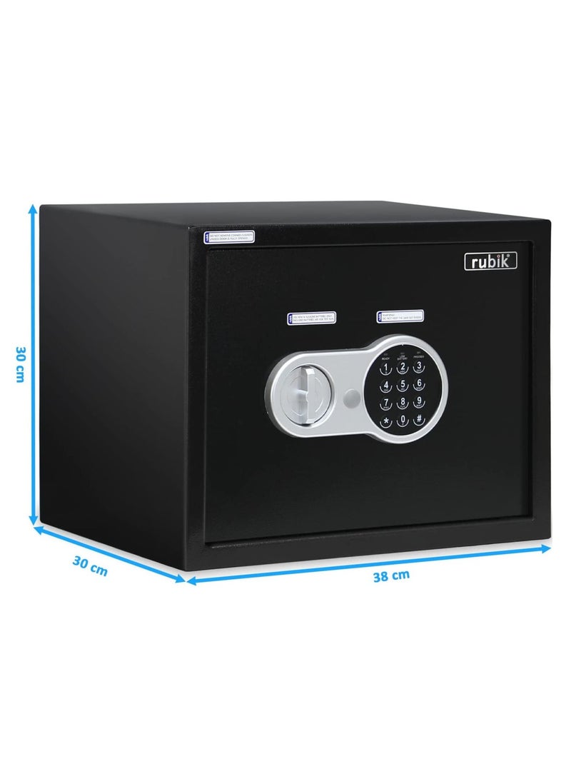 Safe Box Large A4 Documents Size Security Locker with Digital Keypad and Key Lock for Cash Jewelry Passports Home Office (Size 30x38x30cm) Black