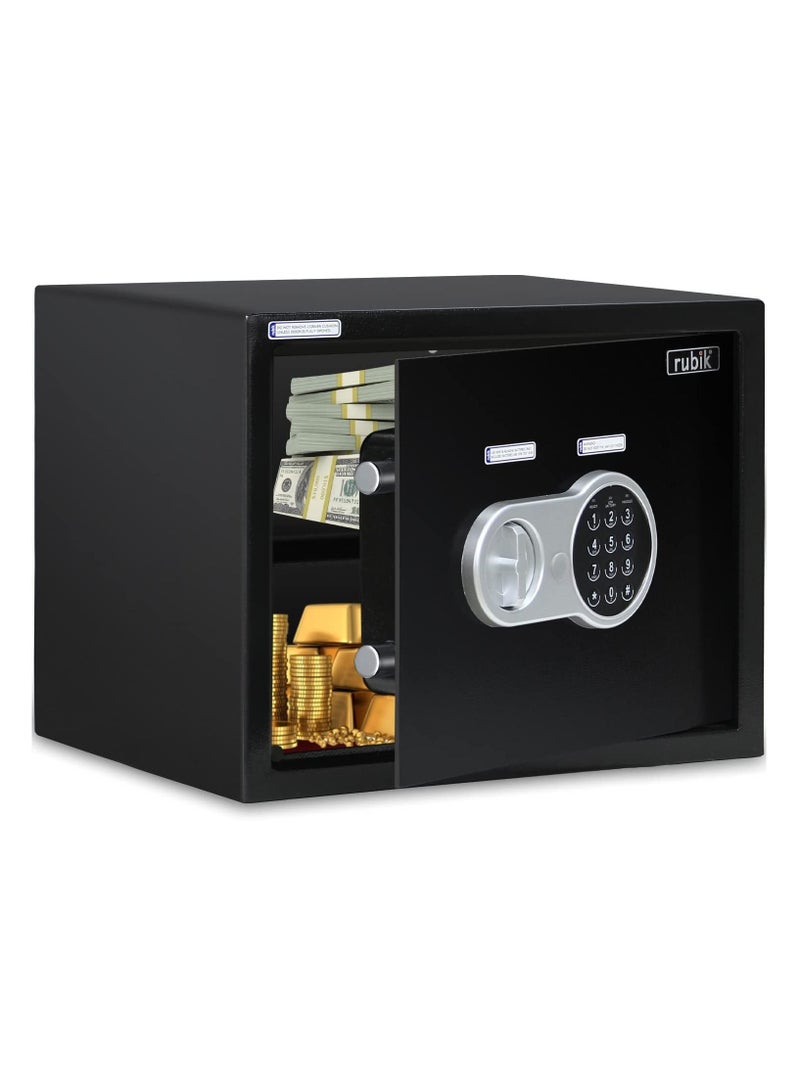 Safe Box Large A4 Documents Size Security Locker with Digital Keypad and Key Lock for Cash Jewelry Passports Home Office (Size 30x38x30cm) Black