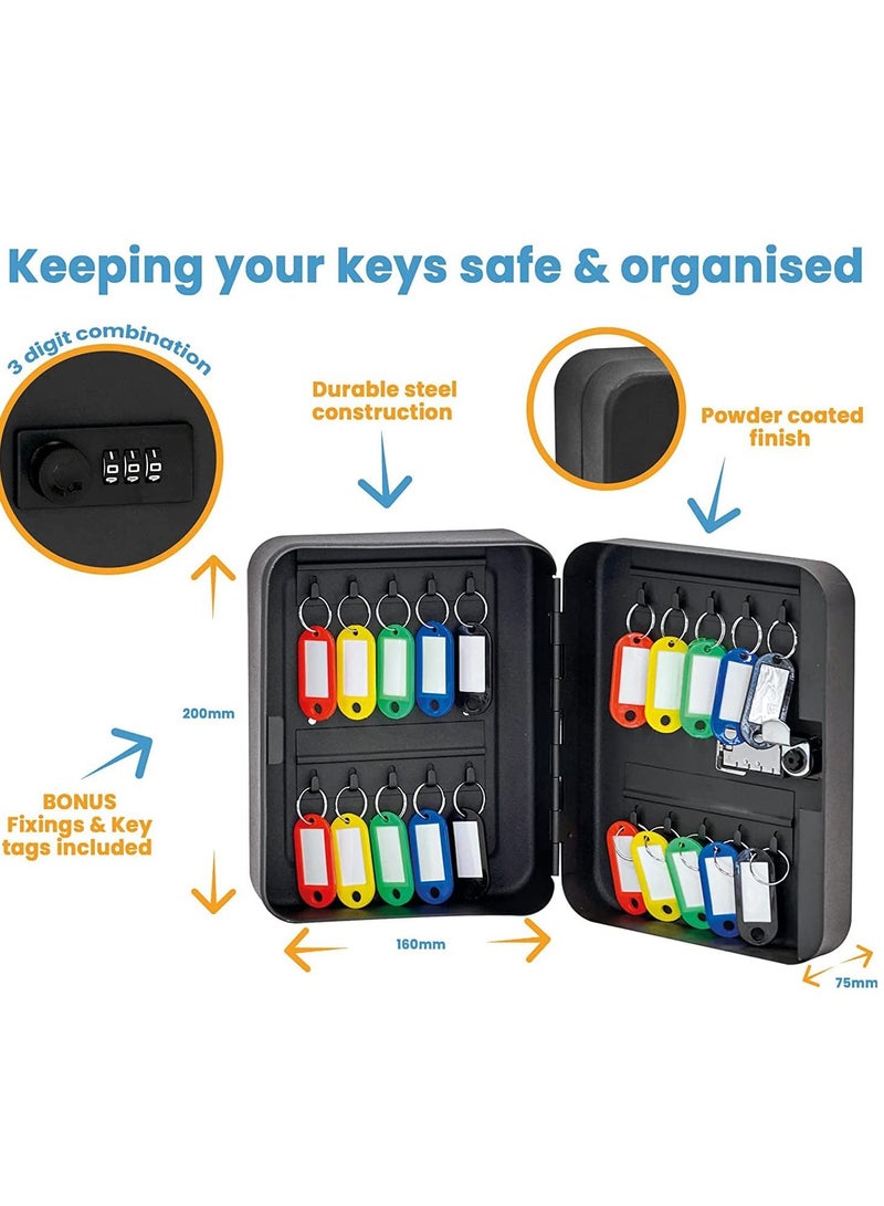 Key Safe Storage Cabinet with 3 Digit Combination Lock 20 Fixings and Key Tags Included Wall Mounted Security Solution for your Home or Office