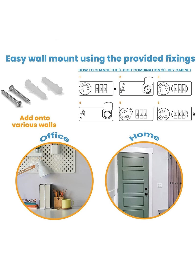 Key Safe Storage Cabinet with 3 Digit Combination Lock 20 Fixings and Key Tags Included Wall Mounted Security Solution for your Home or Office