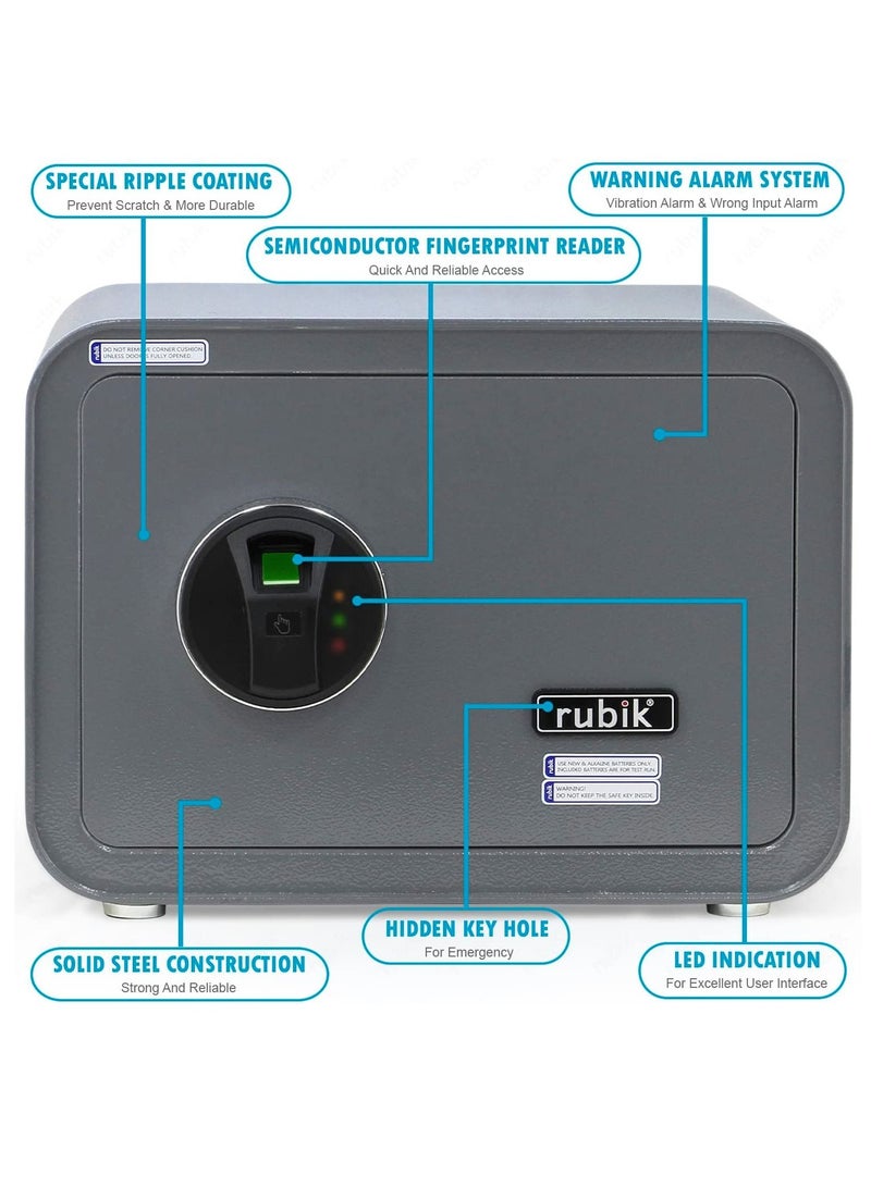 Safe Box with Biometric Fingerprint Lock A4 Document Size Safety Deposit Box for Home Office Shop RB25QC9 (25x35x28cm) Grey