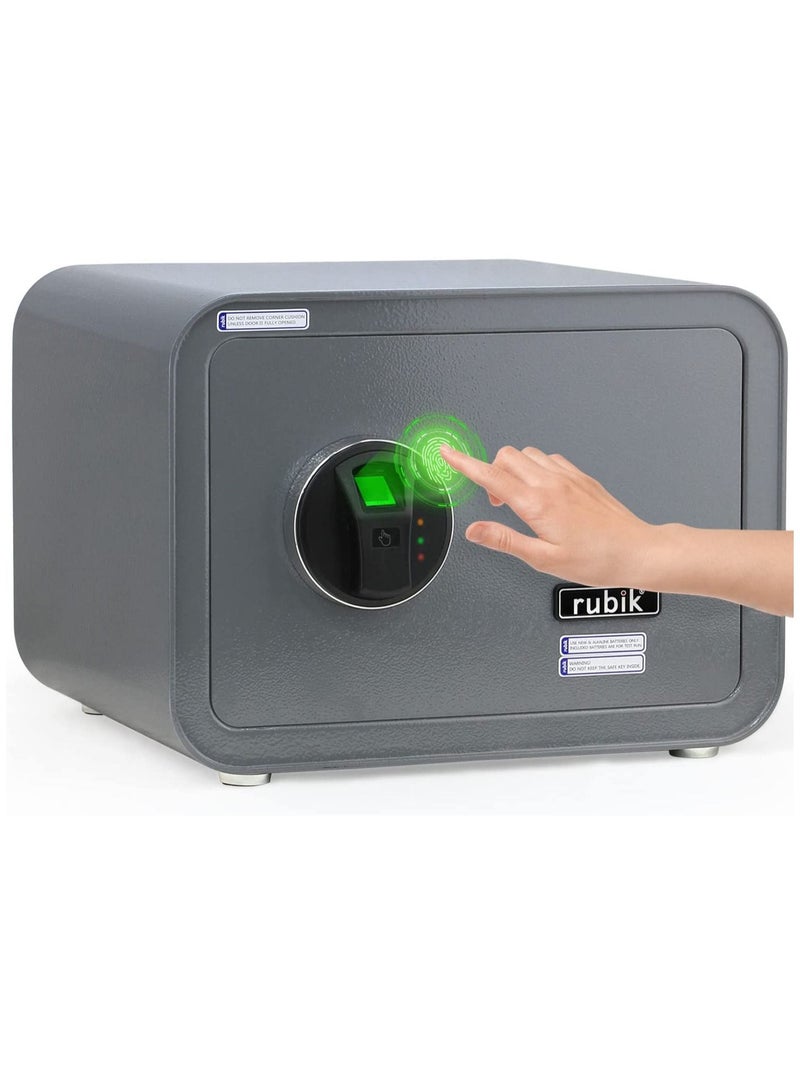 Safe Box with Biometric Fingerprint Lock A4 Document Size Safety Deposit Box for Home Office Shop RB25QC9 (25x35x28cm) Grey