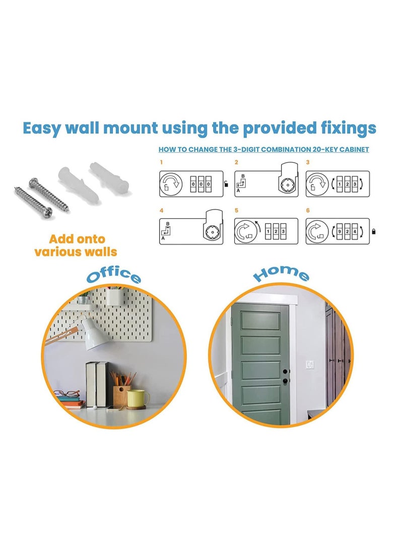 Key Safe Storage Cabinet with 3 Digit Combination Lock 20 Fixings and Key Tags Included Wall Mounted Security Solution for your Home or Office