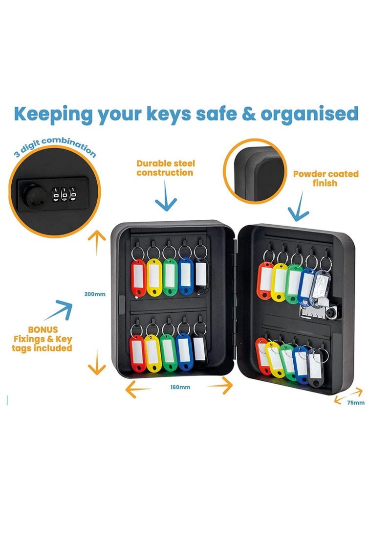 Key Safe Storage Cabinet with 3 Digit Combination Lock 20 Fixings and Key Tags Included Wall Mounted Security Solution for your Home or Office