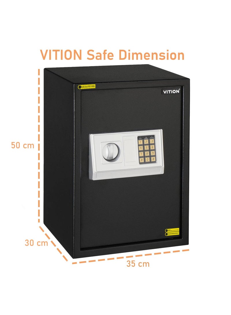 Large Safe Box, Fire Resistant for Home Office Steel Security Safe Box with Programmable Digital Keypad Lock, Removable Shelf - Size 50x35x30cm