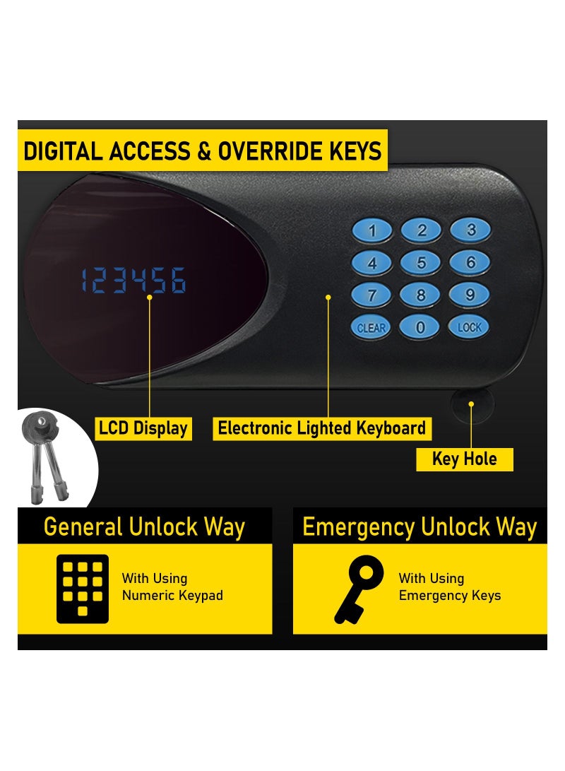 Large Hotel Safe Box Steel Strongbox with Hotel Style Digital Lock and Key Entry for Home Office Business Protect Money Laptop Jewellery A4 Documents Cabinet Safe Box - Size 42x20x37cm