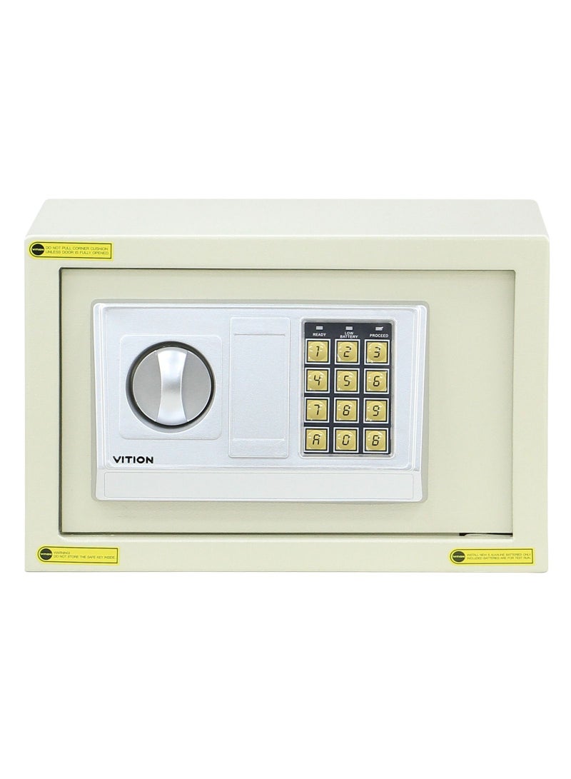 Safe Box with Electronic Digital Keypad and Key Lock for Home Office Cash Money Jewelry Passport (Size 20x31x20cm) White