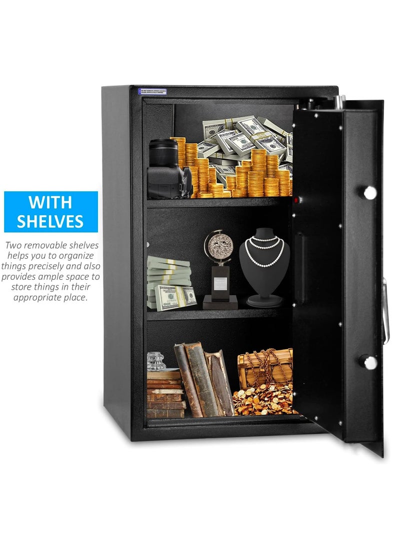 Safe Box Large with Digital Keypad and Key Lock Protect Money Documents Jewelry for Home Office N60EG (Size 60x36x30cm) Black