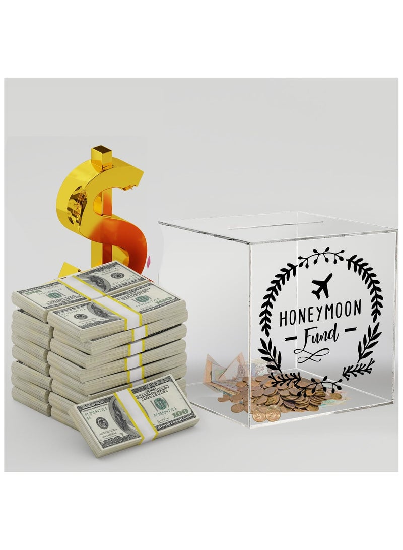 Piggy Bank for Adults Kids, Acrylic Piggy Bank for Boys Girls to Saving Money Cash Coin, Must Break to Open (Honeymoon Funds, 15 x 15 cm)