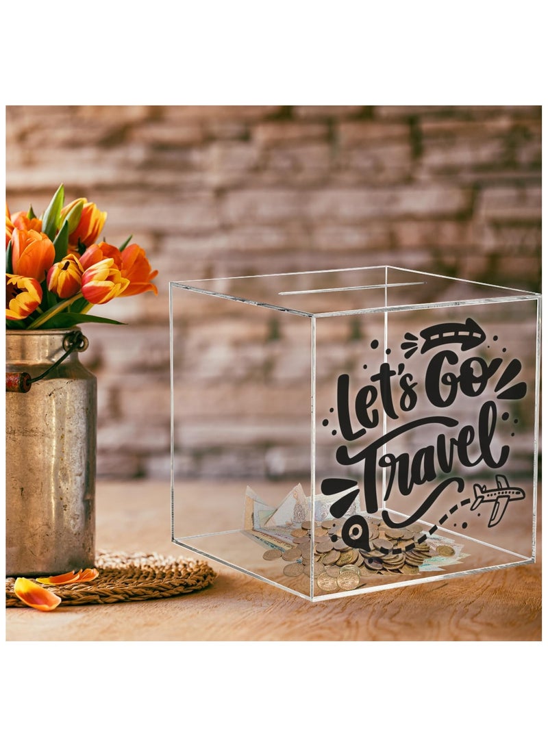 Piggy Bank for Adults Kids, Acrylic Piggy Bank for Boys Girls to Saving Money Cash Coin, Must Break to Open (15 x 15 cm, Let's Go Travel)