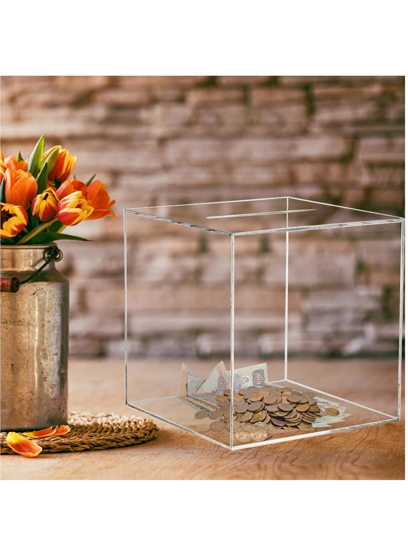 Piggy Bank for Adults Kids, Acrylic Piggy Bank for Boys Girls to Saving Money Cash Coin, Must Break to Open (18 x 18 cm, Crystal Clear)