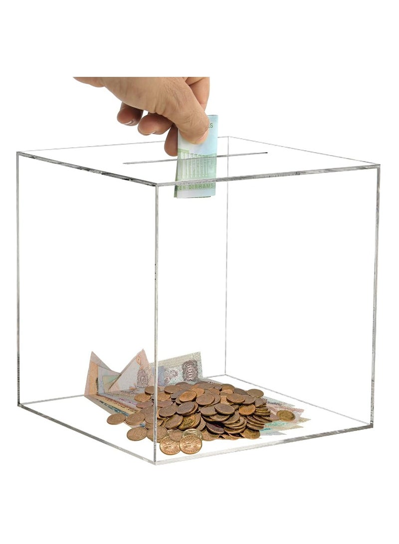 Piggy Bank for Adults Kids, Acrylic Piggy Bank for Boys Girls to Saving Money Cash Coin, Must Break to Open (18 x 18 cm, Crystal Clear)