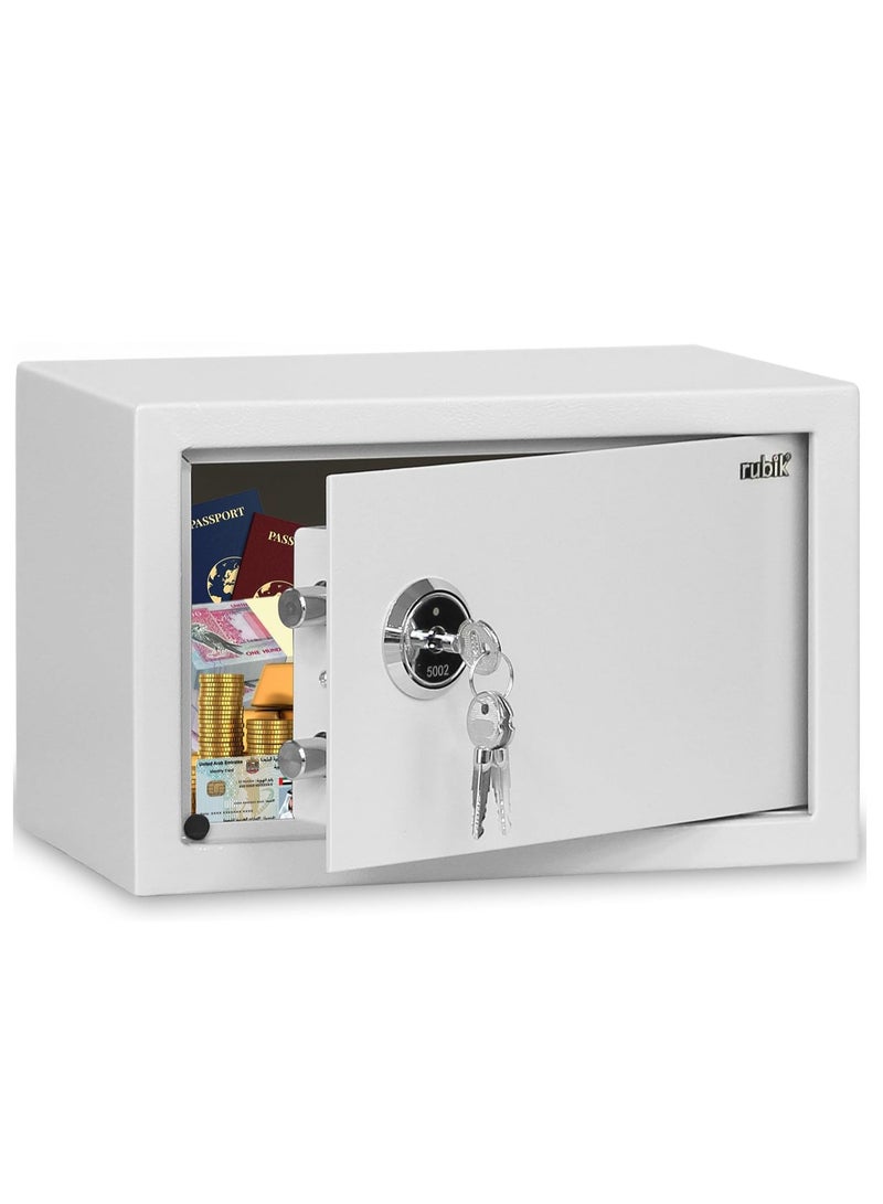 Key Operated Safe Box for Home Office Cash Passport Jewelry Security RB20K (20x31x20cm) White