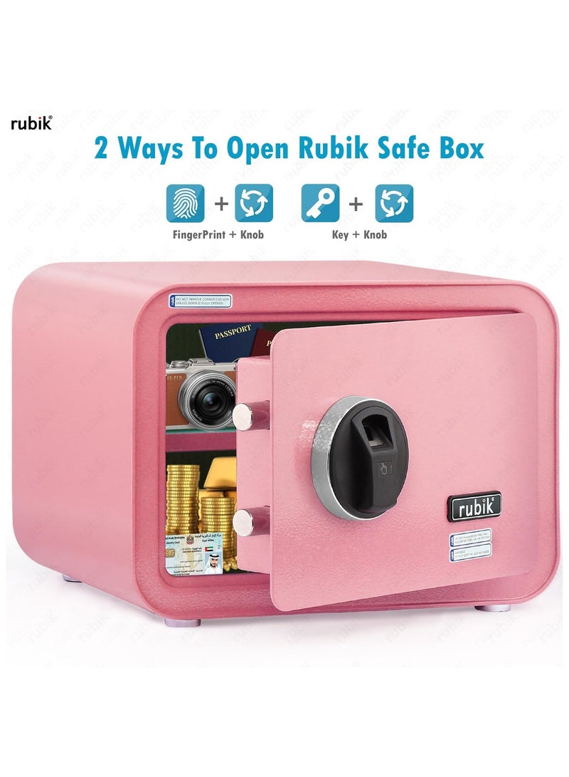 Safe Box with Biometric Fingerprint Lock, A4 Document Size Safety Deposit Box for Home Office Shop RB25QC9 (25x35x28cm) Flamingo Pink