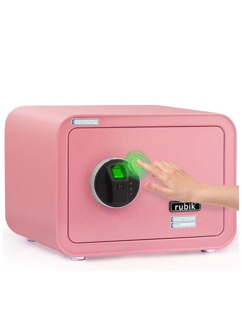 Safe Box with Biometric Fingerprint Lock, A4 Document Size Safety Deposit Box for Home Office Shop RB25QC9 (25x35x28cm) Flamingo Pink