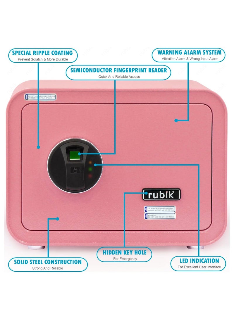 Safe Box with Biometric Fingerprint Lock, A4 Document Size Safety Deposit Box for Home Office Shop RB25QC9 (25x35x28cm) Flamingo Pink