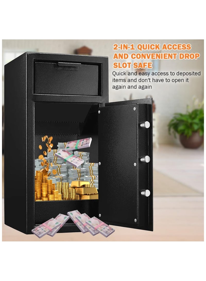 Depository Safe Box With Large Front Load Deposit Chute, Digital Combination Lock and Fireproof for Business Cash Money 74KG, RB-DS70 (70x34x38cm) Black