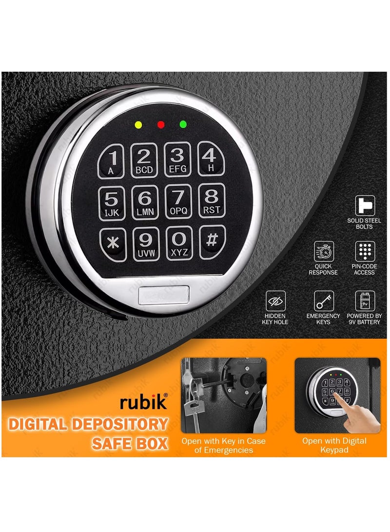 Depository Safe Box With Large Front Load Deposit Chute, Digital Combination Lock and Fireproof for Business Cash Money 74KG, RB-DS70 (70x34x38cm) Black