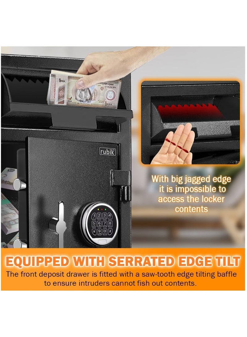 Depository Safe Box With Large Front Load Deposit Chute, Digital Combination Lock and Fireproof for Business Cash Money 74KG, RB-DS70 (70x34x38cm) Black