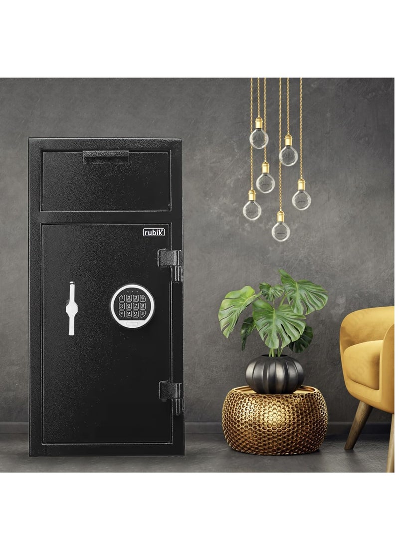 Depository Safe Box With Large Front Load Deposit Chute, Digital Combination Lock and Fireproof for Business Cash Money 74KG, RB-DS70 (70x34x38cm) Black