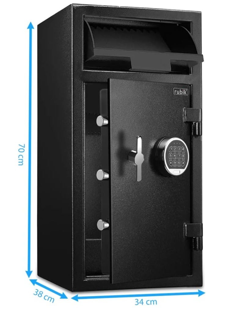 Depository Safe Box With Large Front Load Deposit Chute, Digital Combination Lock and Fireproof for Business Cash Money 74KG, RB-DS70 (70x34x38cm) Black