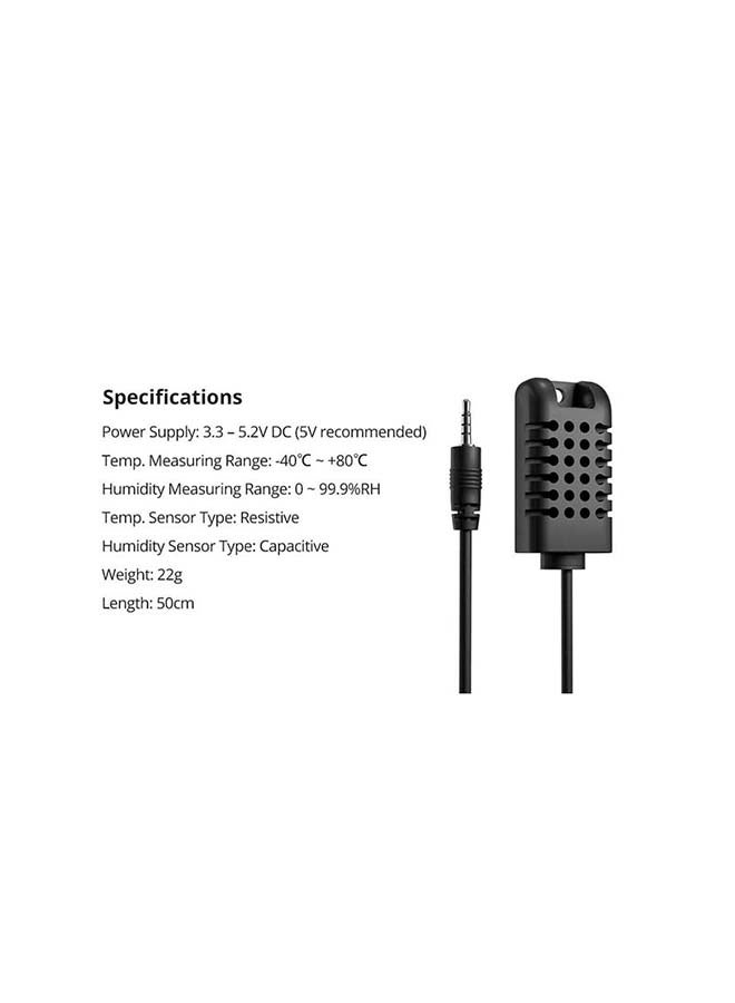 DIY AM2301 Temperature and Humidity Sensor Temp. Sensor Type: Resistive (-40 C to +80 C) Humidity Sensor Type: Capacitive (0 to 99.9%RH) 50cm Cable Black 3.5x8x5cm