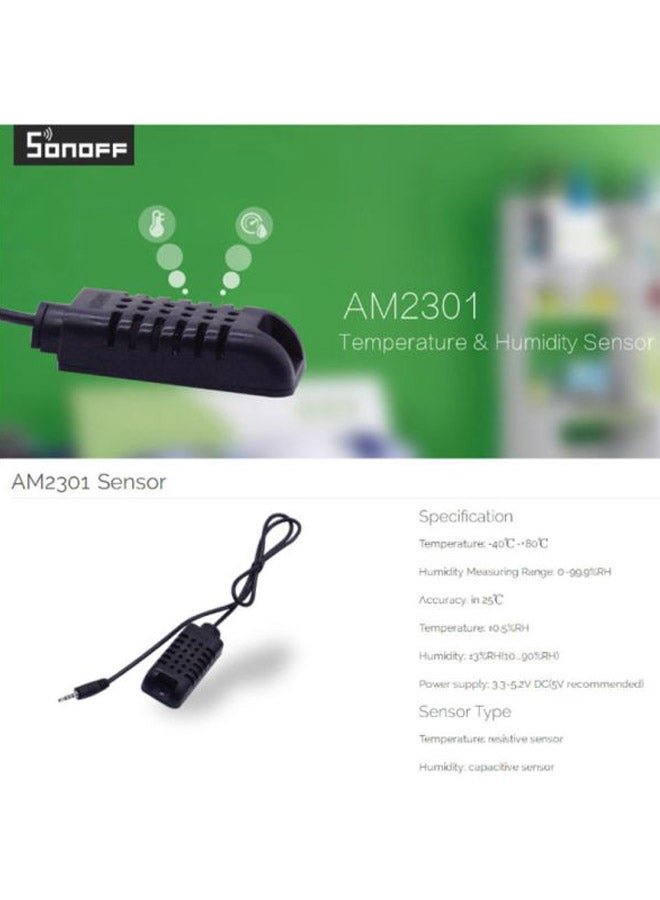 DIY AM2301 Temperature and Humidity Sensor Temp. Sensor Type: Resistive (-40 C to +80 C) Humidity Sensor Type: Capacitive (0 to 99.9%RH) 50cm Cable Black 3.5x8x5cm