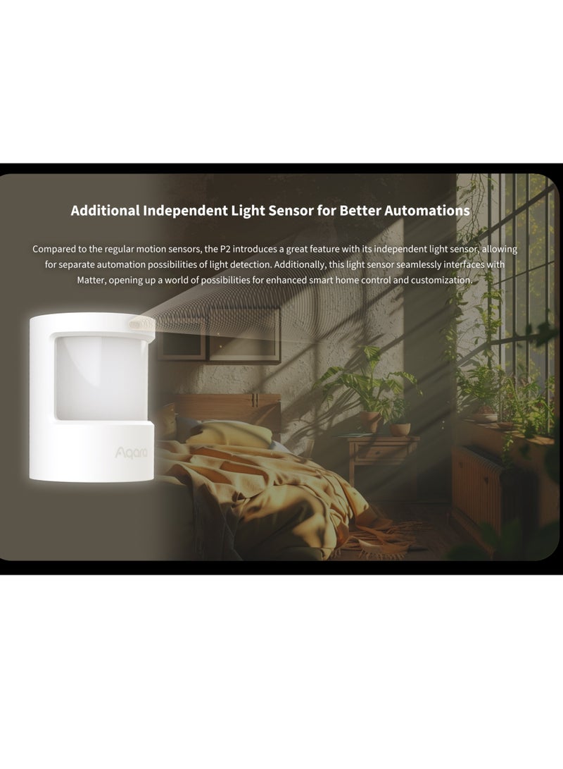 Motion and Light Sensor P2,Matter over Thread,Requires Thread Border Router,Motion Detector with Light Sensor, for Various Automations,Supports Apple Home,Google Home,Alexa and SmartThings