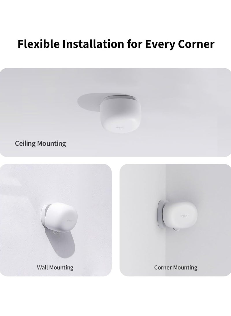 Presence Sensor FP1E with Matter, Zigbee Requires Aqara Zigbee 3.0 HUB, mmWave Radar Wired Motion Sensor, AI Spatial Learning, Supports HomeKit, Alexa, SmartThings-Global version White