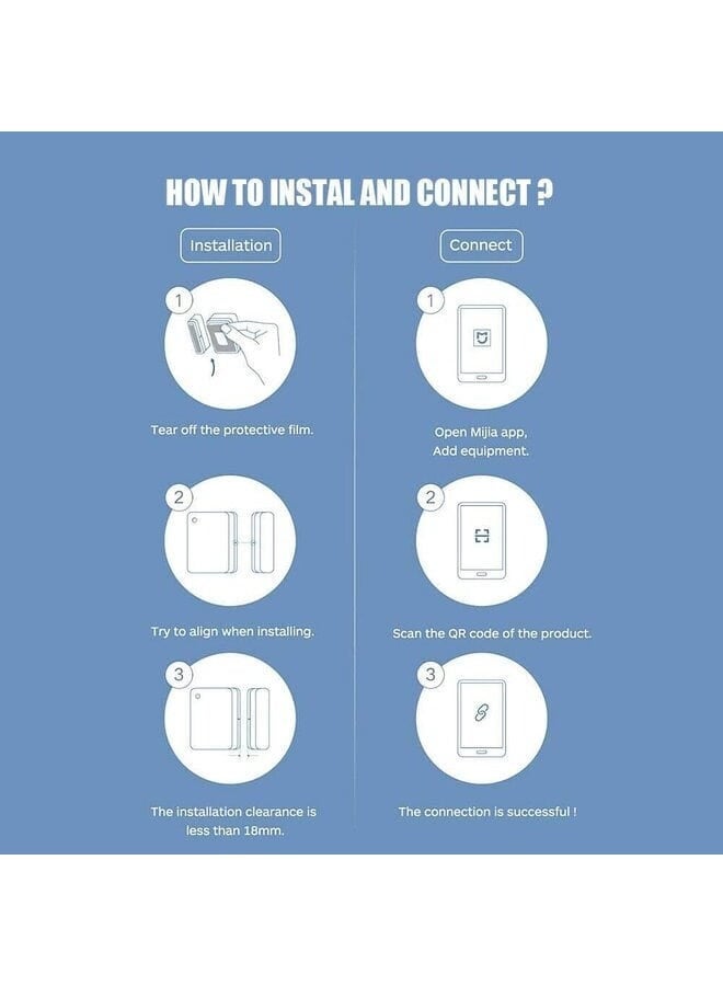 Mi Mijia Window and Door Sensor, 2 Piece Set, Monitor Switch Status, Light Sensor, App Control