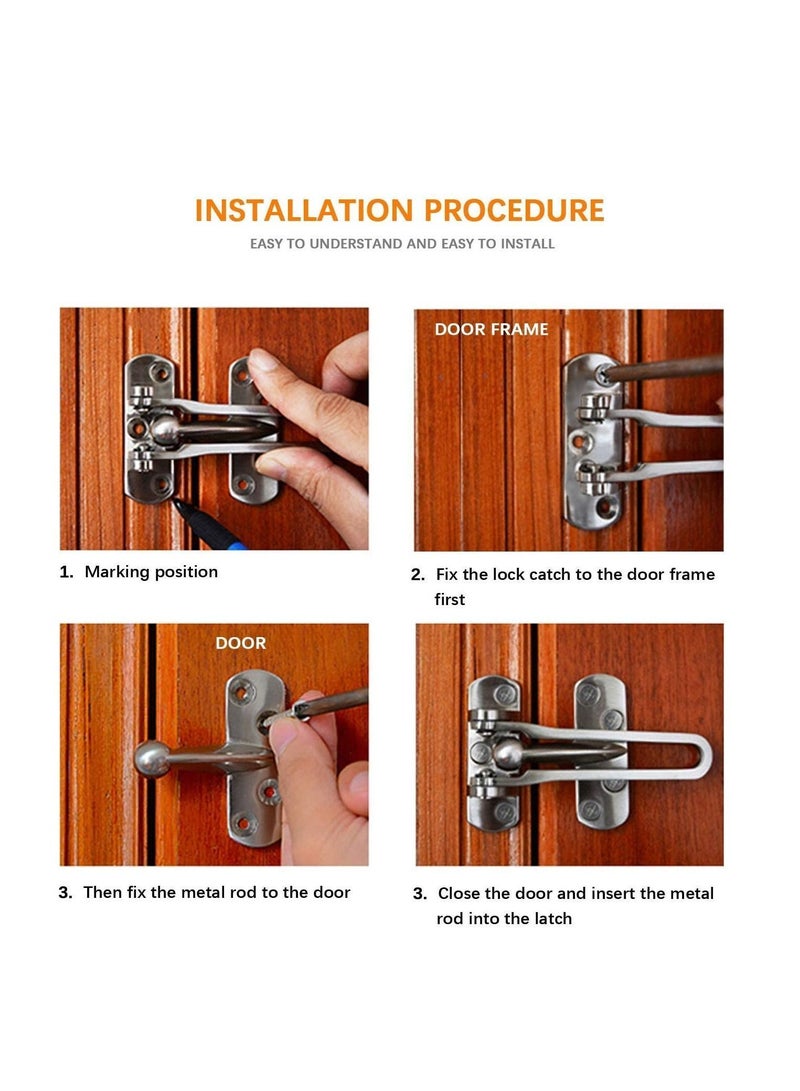 Door Lock Latch, Home Security Swing Bar Guard for Kids, Hotel Thicken Solid Zinc Alloy Reinforcement Lock, Silver 2 Pack